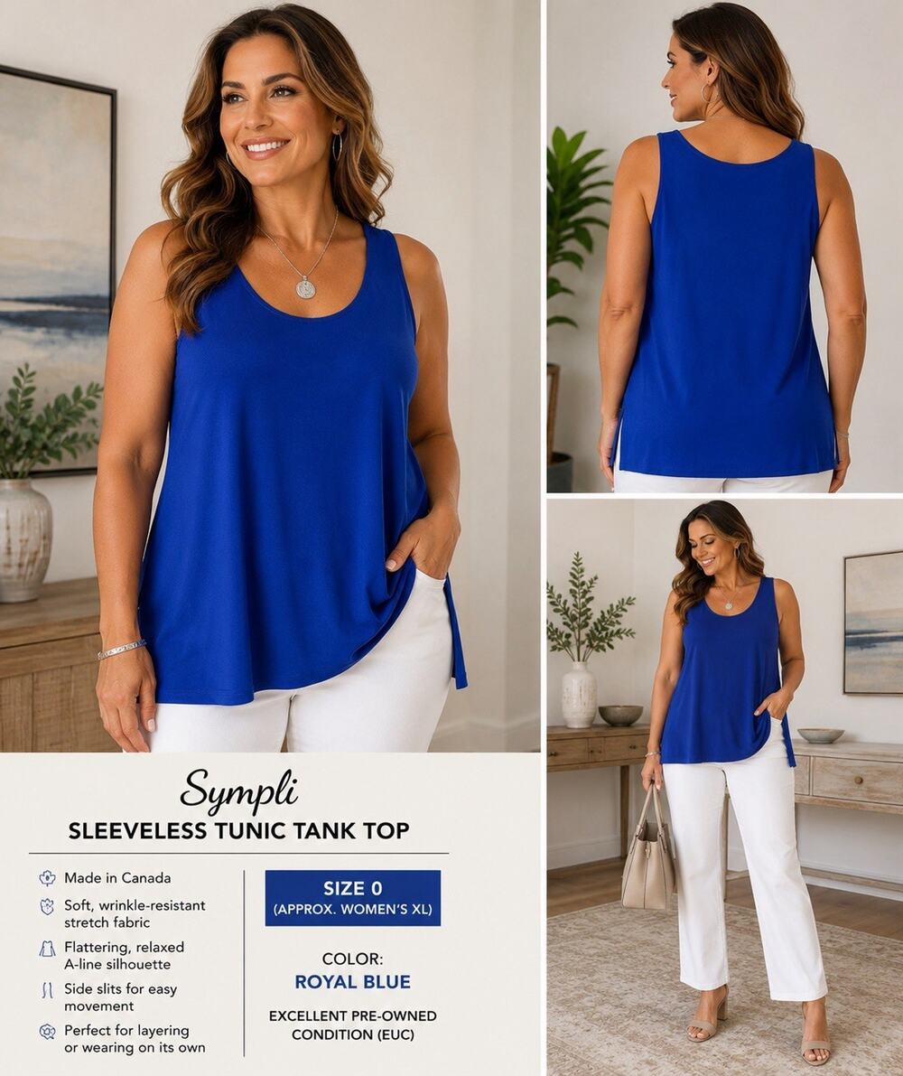 Simpli Made in Canada Royal Blue Tunic Tank Top Sleeveless Womens Size 0G = XL